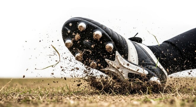 Soccer player kicking ball on grass field