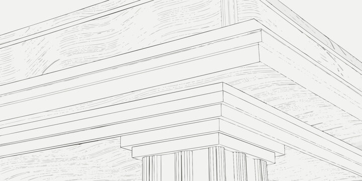 Architectural detail of a classical column and entablature line art drawing