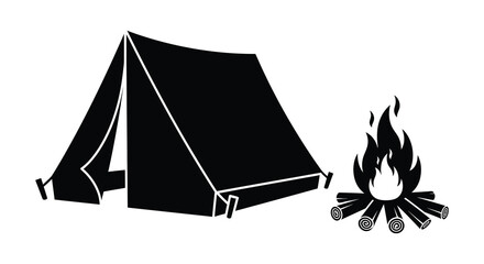 Camping tent and campfire black silhouette high quality © design creation