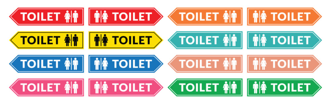 toilet signage collection with male and female figures colorful rectangular signs