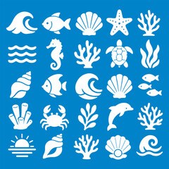 Obraz premium Abstract Underwater Nature Icons | Modern Flat Sealife Collection for Patterns, Logos, and Stickers