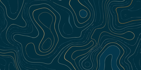Fototapeta premium abstract wavy lines with golden outlines on a dark teal background