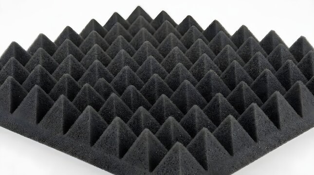 Acoustic foam panel with a pyramid texture designed for soundproofing recording studios and professional music production spaces shown in this clear high quality macro product photograph