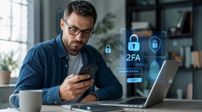 Man Using Smartphone for Two-Factor Authentication (2FA)