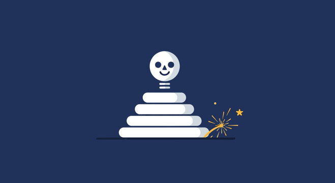Abstract illustration of a pyramid with a skull top and a sparkling firework