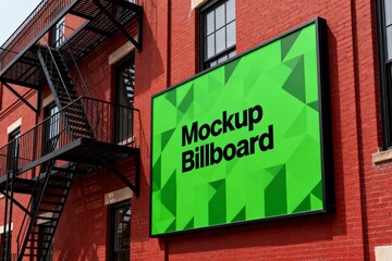 Obraz premium Billboard on brick building with fire escape