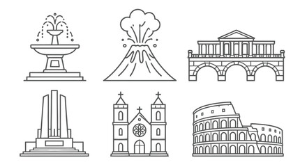 Naklejka premium Fountain Volcano Cathedral and Ancient Landmarks for Travel and Culture
