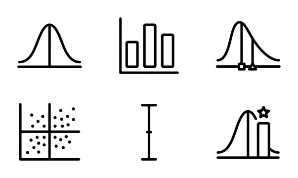 Statistical Icons Set: Data Visualization, Probability, Analysis, Charts, Graphs, Distribution