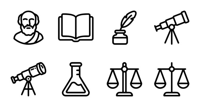 Philosophy Icons Set, Science Symbols Collection, Education Vector Graphics, Knowledge Symbols
