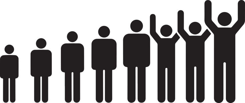 People icons growing with arms raised in celebration