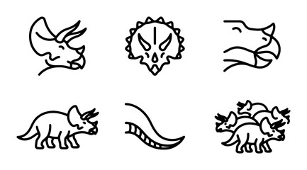 Triceratops Dinosaur Icons, Prehistoric Animal Vector Graphics, Ancient Reptile Line Art Collection © Abbas