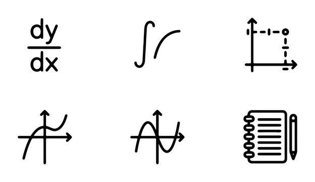 Math Symbols Vector Icons: Calculus, Graphs, Equations, Notebook, Science Education