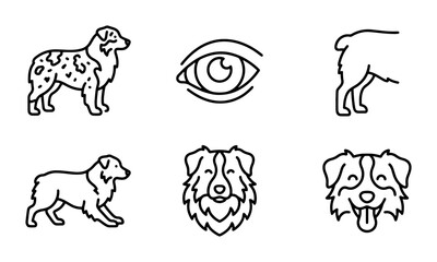 Fototapeta premium Dog Icon Set, Australian Shepherd Vector Graphics, Pet Breed Illustrations, Animal Line Art Collection