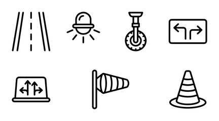 Transportation Icons: Road, Traffic Light, Unicycle, Signs, Wind Sock, Cone © Maruf