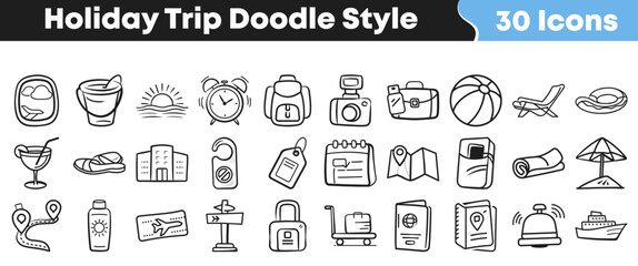 Collection of hand drawn doodle icons for holiday travel themes © Vectoravec