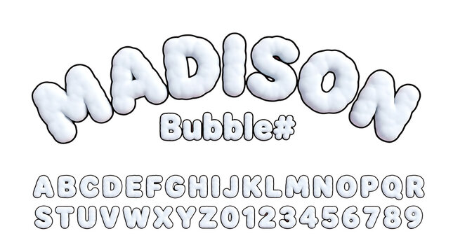 Hand drawn white bubble font alphabet on isolated transparent background