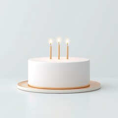 Obraz premium Minimal white cake with three candles