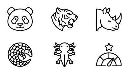 Cute Animal Icons Set, Panda, Tiger, Rhino, Pangolin, Axolotl, Performance Gauge Vector Graphics © Mamun