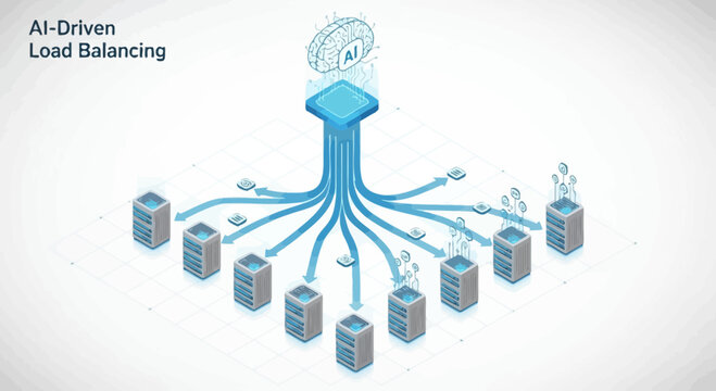 Ai driven load balancing diagram illustrating data processing and cloud computing
