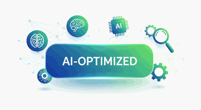 Ai optimized concept featuring brain chip and magnifying glass icons