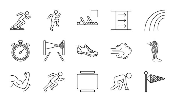 Running Icons Set: Athletic Motion, Speed, Training, and Fitness Graphics