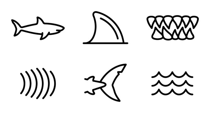 Shark Icons Set: Marine Life, Ocean Danger, Underwater Predator, Sea Creature Icons