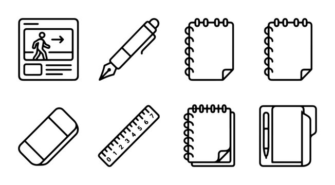 Office Supplies Icons, Writing Tools, Stationery Set, Education and Business Vector Graphics