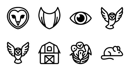 Fototapeta premium Minimalist Owl Icons, Barn, Eye, Mouse, Vector Set for Nature and Wildlife Design