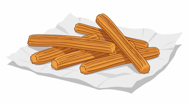 A pile of golden brown churros rests on a white paper napkin
