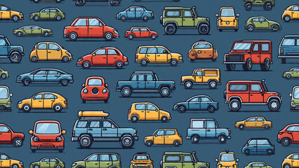 Colorful Pattern of Vintage Miniature Cars in Bright Shades for Transportation Themes © Nodex Nx