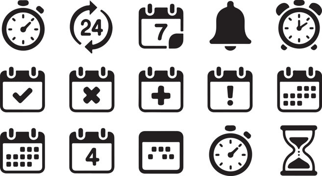 Set of flat calendar and time management icons