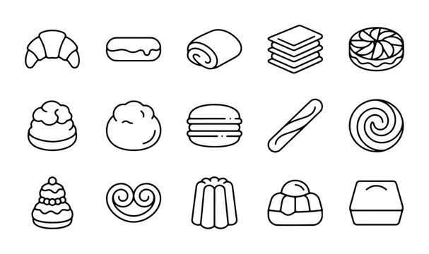 Pastry Icons Set, Delicious Baked Goods Collection, Sweet Treats Vector Graphics, Bakery Food Symbols