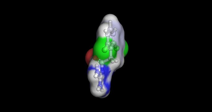 Guanfacine, non-stimulant alpha-2A adrenergic receptor agonist drug for attention deficit disorder/ADHD, 3D molecule spinning, 4K
