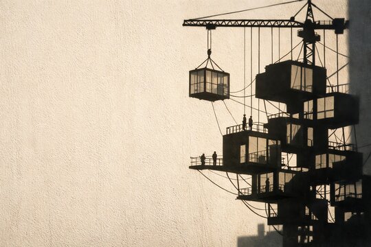 Conceptual architectural construction silhouette created with gobo stencil lighting.