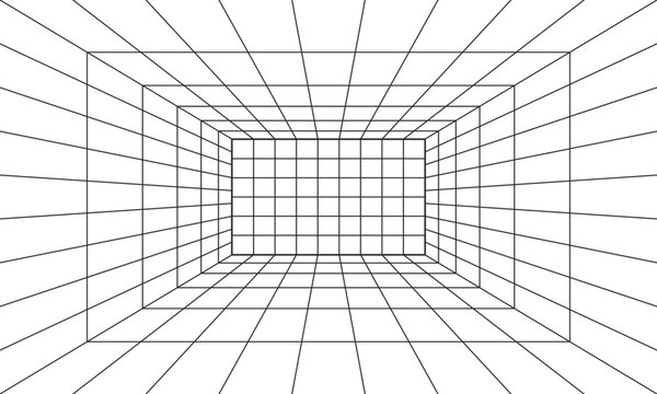 Perspective 3d grid background. Abstract wireframe grey grid line