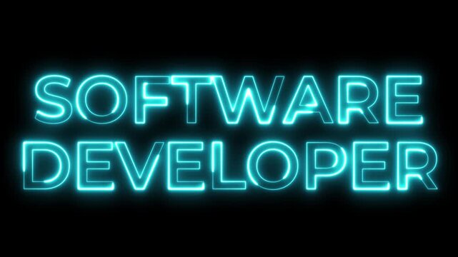 Neon Software Developer Text Glowing Cyan Blue Motion Graphic