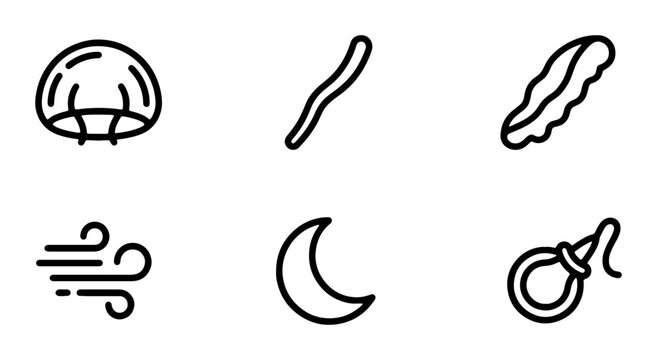Weather Icons: Moon, Wind, Jellyfish, Cloud, Seed, Parachute Vector Set