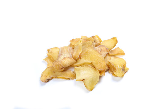 Dried Polygonatum Rhizome Slices on White Background