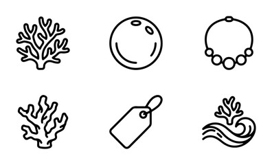 Fototapeta premium Ocean Icons: Coral, Bowling Ball, Necklace, Tag, Waves, Vector Set