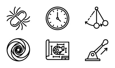 Fototapeta premium Science Icons Set: Biology, Physics, Engineering, Time, Mechanics, Technology Concepts