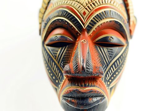 An intricately carved African tribal mask, displaying bold colors and detailed patterns, evokes a sense of ancient culture and mystique.