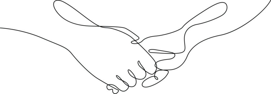 Minimalist line art of two hands holding with black and white, minimalist
