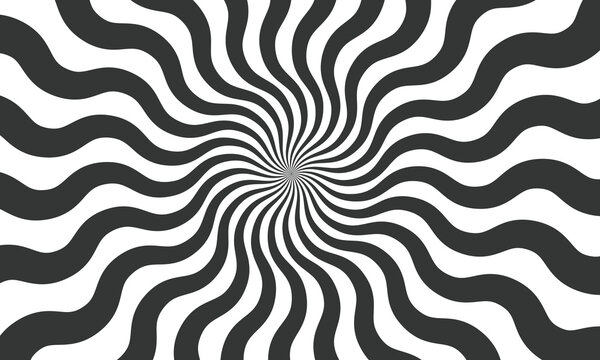 Abstract sunburst white background with wavy black sun ray pattern