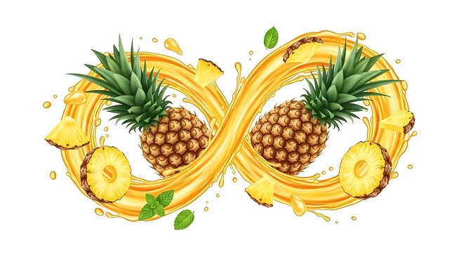 Pineapple Infinity Loop with Juice Splash on White