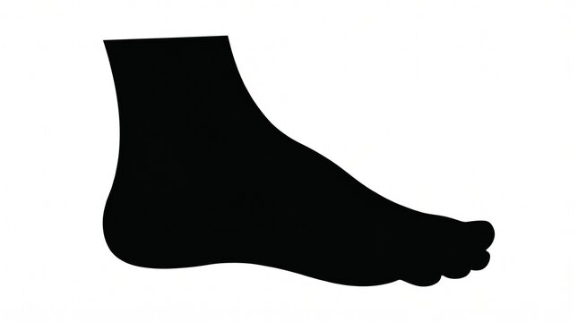 Black silhouette of human foot with white background body part isolated on whi
