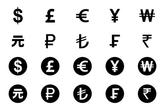 Set of Money currency symbol set on white background