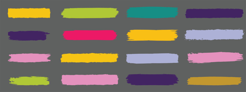 Colorful paint strokes. Set of colorful brush strokes, lines, Brush stain. Rectangle brush collection.vocter illustration.