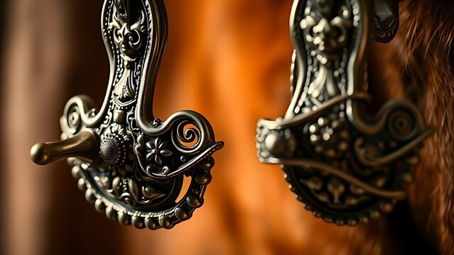cinch. Intricate silver spurs and bridle buckle with detailed metalwork. wildlife magazines, conservation campaigns, designed for nature documentaries and education and eco-tourism storytelling.