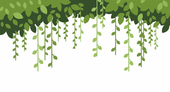 Lush green foliage hangs from above, with delicate vines cascading down