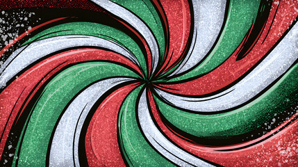 Obraz premium Comic book style christmas spiral background with glitter ribbons and festive pop art energy